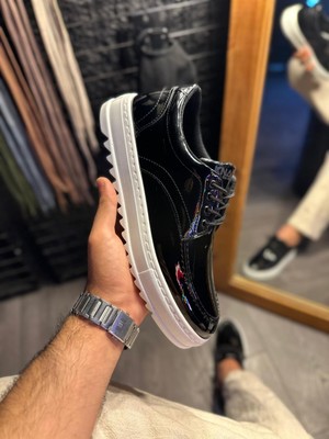 Mg Günlük Ayakkabı T Siyah Rugan (Beyaz Taban)