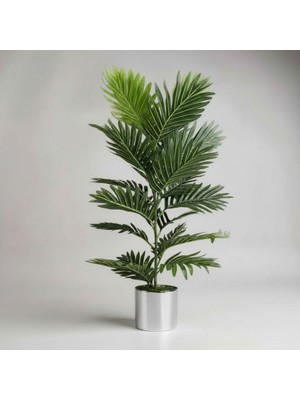 100 cm Yapay Areca Palmiyesi – Premium Dekoratif Iç Mekan Bitkisi Metal Gümüş Saksı