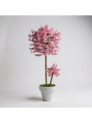 Luxdecor Yapay Sakura Ağacı - Pembe Bahar Esintisi 110 cm Beyaz Plastik Saksı