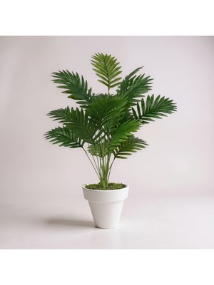 Yapay 90 cm 20 Yaprak Mini Afrika Palmiyesi Beyaz Plastik Saksı