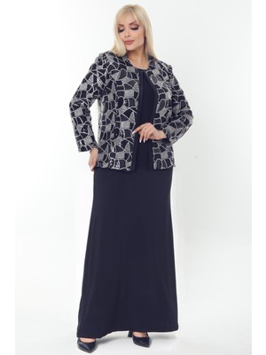 Ladies First Büyük Beden 3785 Lacivert Ceket+Elbise Takım