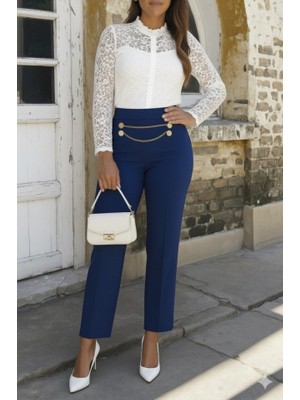 End Black Store Kadın Beli Zincir Detay Ithal Krep Pantolon