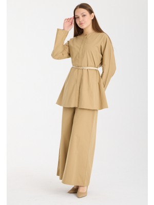 Bolivente Vizon Premium Kemerli Bluz ve Pantolon Takım