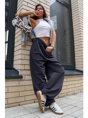 Vladivosto Paçası Lastikli Bol Kalıp Oversize Baggy Yüksek Bel Eşofman Altı