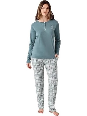Arnetta Modal Pamuk Uzun Kol Sıfır Yaka Patlı Bayan Pijama Takım
