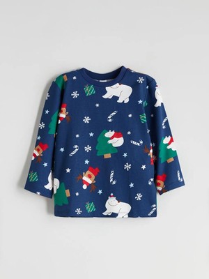 LC Waikiki Bisiklet Yaka Yılbaşı Temalı Erkek Bebek Pijama Takımı  (W5)