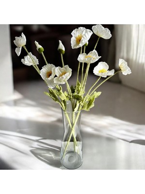 Yapay Çiçek 4lü Gelincik Dalı 60 cm Beyaz