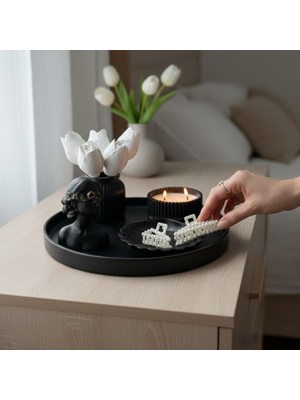 Ellayda Dekoratif Sunum Tepsisi Seti – Mumluk & Vazo Uyumlu – Modern Ev ve Yatak Odası Dekoru