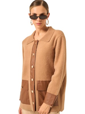 Ftz Women Kadın Deri Detaylı Ceket Bisküvi 20793