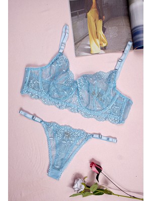 Kadın Transparan Tül Balenli Sütyen Takım