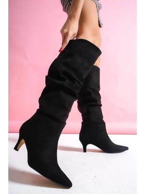 Femina Trendy Zelya Siyah Süet Topuklu Çizme