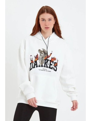 Dankes Baskılı Kapüşonlu Sweat - Beyaz