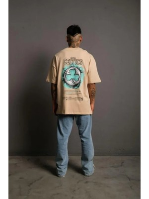 Erkek Sırt Baskılı t-Shirt - Bej
