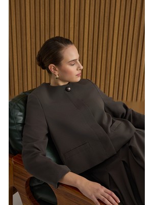 Aker Kahverengi Koton Kısa Ceket