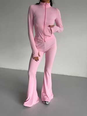 Kadın Balıkçı Yaka Cep Detaylı Ceket ve Ispanyol Paça Spor Ikili Takım