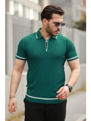 Erkek Fermuarlı Yakalı Kısa Kollu T-Shirt