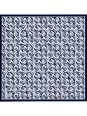 Aker Lacivert Logo Desenli Ipek Krep Saten Eşarp