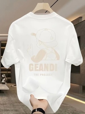 Geniş Kesim Pamuklu Tişört - Gandhı The Project Baskılı, Beyaz, Rahat Kesim, Kısa Kollu, Günlük Kıyafet, Her Gün Giyilebilecek Tişört- Beyaz