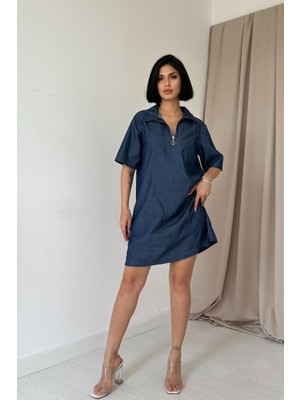 Mavi Tencel Kuplu Elbise