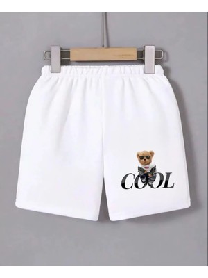 Beli Lastikli Baskılı Mini Şort - Beyaz