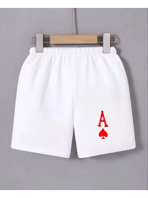 Beli Lastikli Baskılı Mini Şort - Beyaz