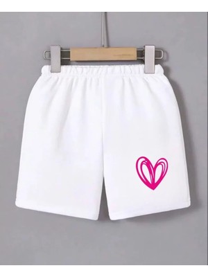 Beli Lastikli Baskılı Mini Şort - Beyaz