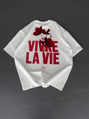 Baskılı Oversize Bisiklet Yaka T-Shirt - Beyaz