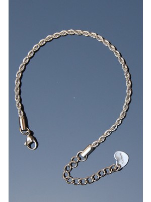 Rua Jewelry Çelik Burgu Halat Bileklik 18 cm 3mm Gümüş Renk | Kararmaz , Unisex , 2 Yıl Garantili