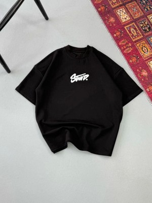 Erkek Baskılı Oversize T-Shirt - Siyah