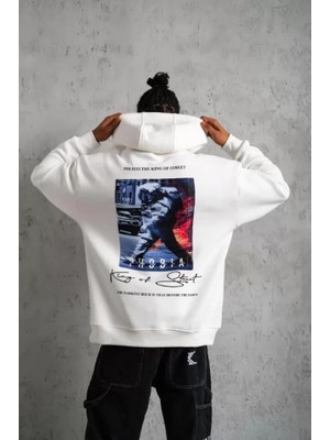 Erkek Astronot Baskılı Kapüşonlu Sweat - Beyaz