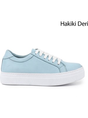 Gönderi(r) Kadın Mavi  Bağcıklı Dolgu Taban Hakiki Deri Sneaker