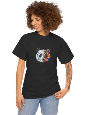 Unisex Bisiklet Yaka Baskılı T-Shirt - Siyah