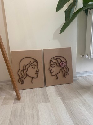 El Yapımı Punch Nakışı Duvar Tablosu – Bohem Dekoratif Duvar Süsü- 2'li Silüet