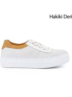 Gönderi(r) Kadın Beyaz  Bağcıklı Dolgu Taban Hakiki Deri Sneaker