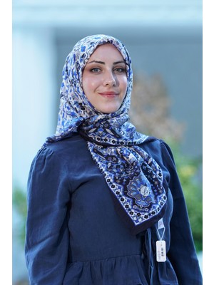 Lacivert-Saks Loryan Scarf Diamond Adel Eşarp