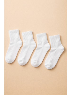 Unisex 4'lü Step Çorap Beyaz