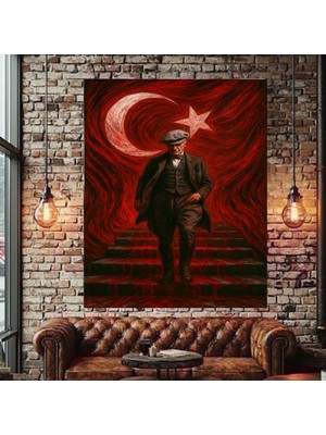 Özkacar Group Atatürk Bayrak Kanvas Tablo Ev Duvar Salon Ofis Dükkan Iş Yeri Hediyelik Dekarasyon Süsü