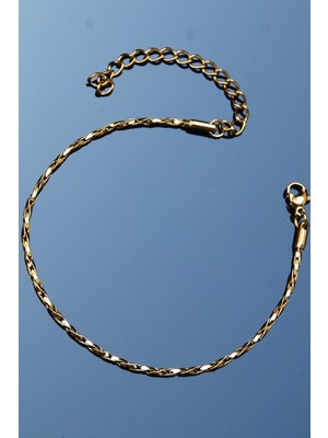 Rua Jewelry Çelik Italyan Recta Sarmal Bükümlü Bileklik 2 mm Altın Renk | Kararmaz ,unisex ,2 Yıl Garantili