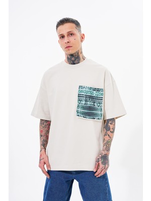 Machinist Erkek Cep Detay Baskılı Oversize Tişört Uzay Grisi