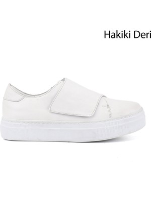 Gönderi(r) Kadın Beyaz  Cırtlı Dolgu Taban Hakiki Deri Sneaker