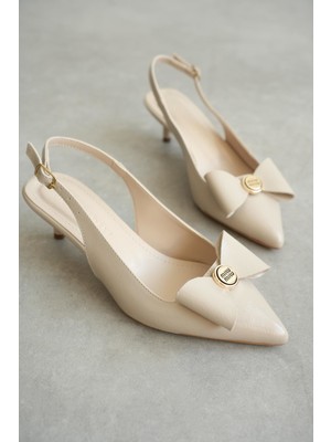 Kadın Tesla Kısa Topuklu Papyonlu Ayakkabı - Ten-Rugan