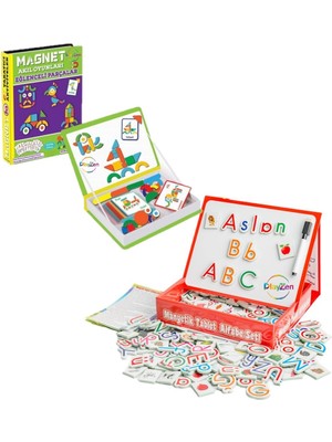 PlayZen Manyetik Eğitici Oyuncak Seti – Alfabe Tableti + Manyetik Parçalar | 2’li Set | 3+