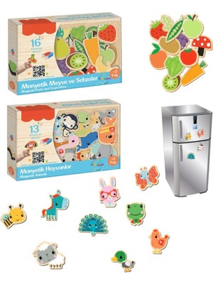 PlayZen Manyetik Eğitici Oyuncak Seti – Hayvanlar ve Meyve Sebze | 2’li Set | 3+