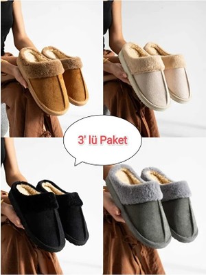 Behtah Kundura 3'lü Paket Önü Kapalı Kışlık Rahat Kadın Ev Terliği Çeyiz Misafir Kışlık Terlik