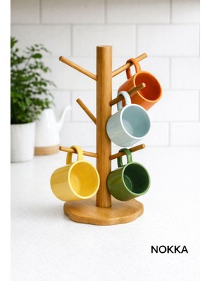 Nokka Bambu Fincan Rafı, Bambu Askılık 35 cm 6 Raf
