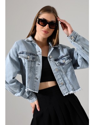 Lokadi Buz Mavi Düz Kot Ceket