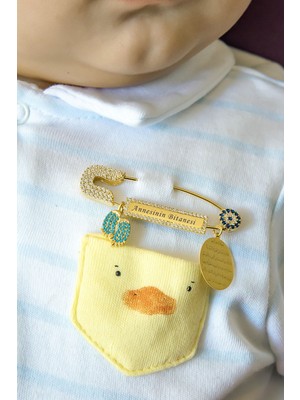 Papatya Silver Annesinin Bitanesi Yazılı Erkek Bebek Iğnesi 14 Ayar Altın Kaplama 925 Ayar Gümüş Bebek