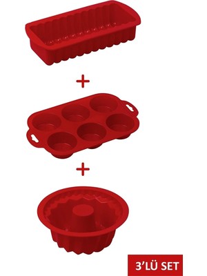 Zuzu Made Kırmızı Silikon 3'lü Kek Kalıbı Seti