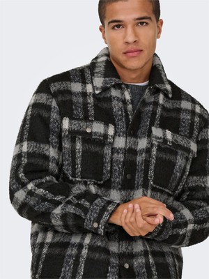 Only & Sons Onsgıo Lf Check Padded Jacket Otw Erkek Black Mont - 22030156