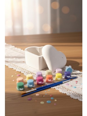 Çiçekli Atölye Dalgalı Tabak , Dekoratif Tabak,yüzük Takı Tabağı Boyama Seti,kendi Tabağını Oluştur 2 Adet Dalgalı Tabak 1 Ince 1 Kalın Fırça 12 Adet Boya